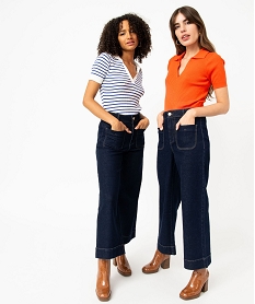 pull a manches courtes et col v femme rouge pullsE114101_4