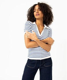 PANTALON DENIM PULL RAYE ECRU MARIN:40289530755-Coton////