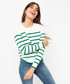 pull raye en maille fine avec col rond femme imprimeE114401_2