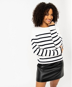 pull raye en maille fine avec col rond femme imprime pullsE114501_2