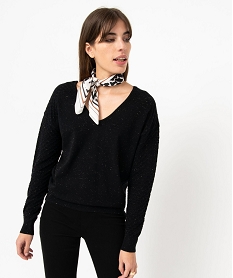 pull avec double col v et manches fantaisie femme noir pullsE114701_2