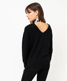 pull avec double col v et manches fantaisie femme noir pullsE114701_3