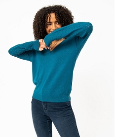 pull avec double col v et manches fantaisie femme bleu pullsE114801_1