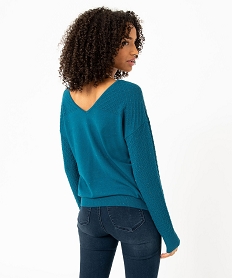 pull avec double col v et manches fantaisie femme bleuE114801_3