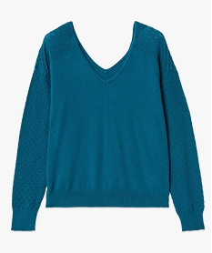 pull avec double col v et manches fantaisie femme bleu pullsE114801_4