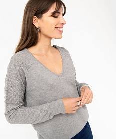 pull avec double col v et manches fantaisie femme gris pullsE115001_2