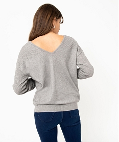 pull avec double col v et manches fantaisie femme gris pullsE115001_3