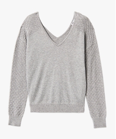 pull avec double col v et manches fantaisie femme gris pullsE115001_4