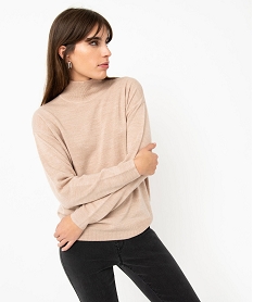 GEMO Pull à col montant en maille fine femme Beige