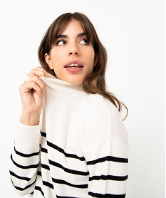 pull a col montant en maille fine rayee femme imprime pullsE115401_2