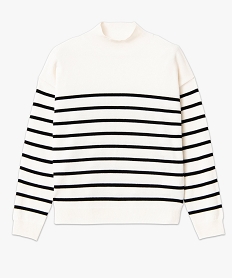 pull a col montant en maille fine rayee femme imprime pullsE115401_4