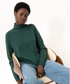 pull a col montant en maille fine femme vert pullsE115501_1