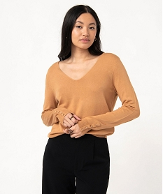 pull en maille fine a col v et boutons fantaisie femme orange pullsE116001_1