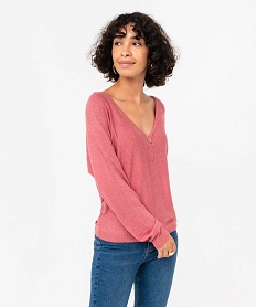 pull col v zippe et manches chauve-souris femme roseE116301_1