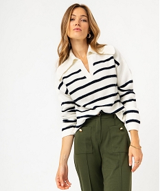 pull a rayures coupe courte avec grand col femme imprime pullsE118301_1