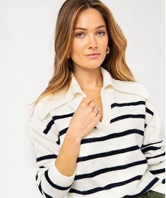 pull a rayures coupe courte avec grand col femme imprime pullsE118301_2