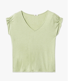 tee-shirt femme a manches courtes froncees et col v vert t-shirts manches courtesE118401_4