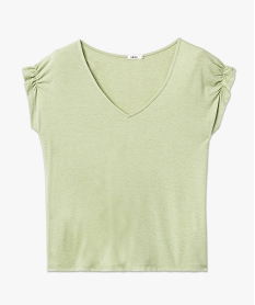 tee-shirt femme a manches courtes froncees et col v vertE118401_4