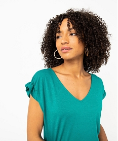 tee-shirt femme a manches courtes froncees et col v bleu t-shirts manches courtesE118501_2