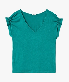 tee-shirt femme a manches courtes froncees et col v bleu t-shirts manches courtesE118501_4