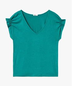 tee-shirt femme a manches courtes froncees et col v bleu t-shirts manches courtesE118501_4