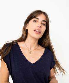 tee-shirt femme a manches courtes froncees et col v bleu t-shirts manches courtesE118601_2