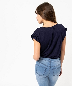 tee-shirt femme a manches courtes froncees et col v bleu t-shirts manches courtesE118601_3