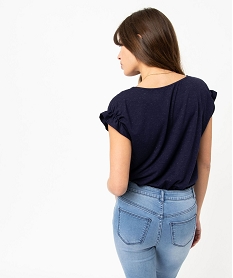 tee-shirt femme a manches courtes froncees et col v bleuE118601_3