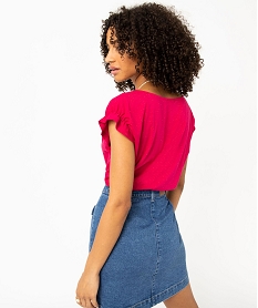 tee-shirt femme a manches courtes froncees et col v rose t-shirts manches courtesE118701_3