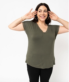 tee-shirt femme grande taille a manches courtes et col v et dentelle vert t-shirts manches courtesE119001_1