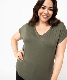 tee-shirt femme grande taille a manches courtes et col v et dentelle vert t-shirts manches courtesE119001_2