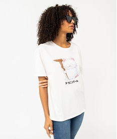 tee-shirt femme coupe oversize avec motif chat - dragon ball beige t-shirts manches courtesE119701_2
