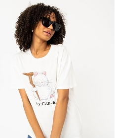 tee-shirt femme coupe oversize avec motif chat - dragon ball beige t-shirts manches courtesE119701_4