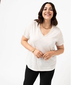 tee-shirt manches courtes a col v et paillettes femme grande taille beige t-shirts col vE120101_1