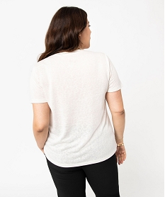 tee-shirt manches courtes droit et fluide a col v et paillettes femme grande taille beigeE120101_3