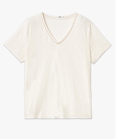 tee-shirt manches courtes droit et fluide a col v et paillettes femme grande taille beigeE120101_4