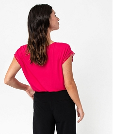 tee-shirt femme a manches courtes avec col v en dentelle rose t-shirts manches courtesE120401_3
