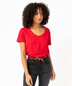 tee-shirt femme a manches courtes avec col v roulotte rouge t-shirts manches courtesE121001_1