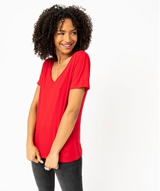tee-shirt femme a manches courtes avec col v roulotte rouge t-shirts manches courtesE121001_4