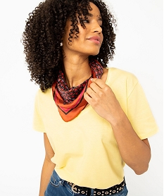 tee-shirt femme a manches courtes avec col v roulotte jaune t-shirts manches courtesE121101_2