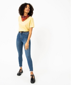 tee-shirt femme a manches courtes avec col v roulotte jaune t-shirts manches courtesE121101_4