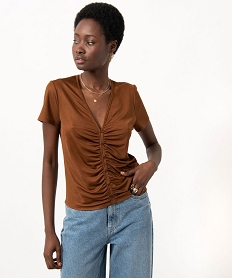 tee-shirt a manches courtes fronce sur lavant femme brun t-shirts manches courtesE122601_4