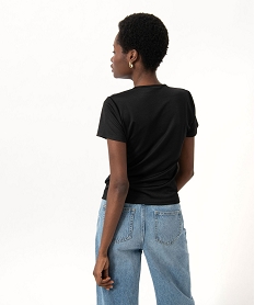 tee-shirt a manches courtes fronce sur lavant femme noir t-shirts manches courtesE122701_3