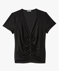 tee-shirt a manches courtes fronce sur lavant femme noir t-shirts manches courtesE122701_4