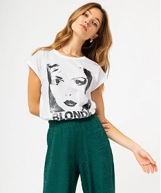 GEMO Tee-shirt à manches courtes avec motif scintillant femme - Blondie Blanc