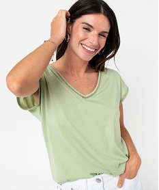 tee-shirt manches courtes a finition tressee pailletee femme vert t-shirts manches courtesE123701_2