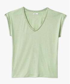 tee-shirt manches courtes a finition tressee pailletee femme vert hauts a paillettesE123701_4