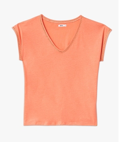 tee-shirt manches courtes a finition tressee pailletee femme rose t-shirts manches courtesE123801_4
