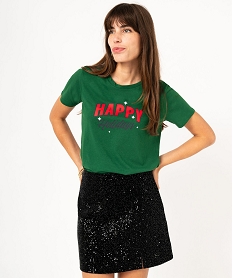 GEMO Tee-shirt à manches courtes esprit Noël femme Vert