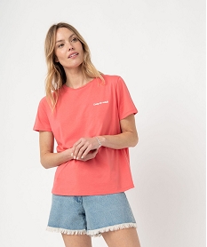 tee-shirt manches courtes en coton a message femme rose t-shirts manches courtesE124901_2